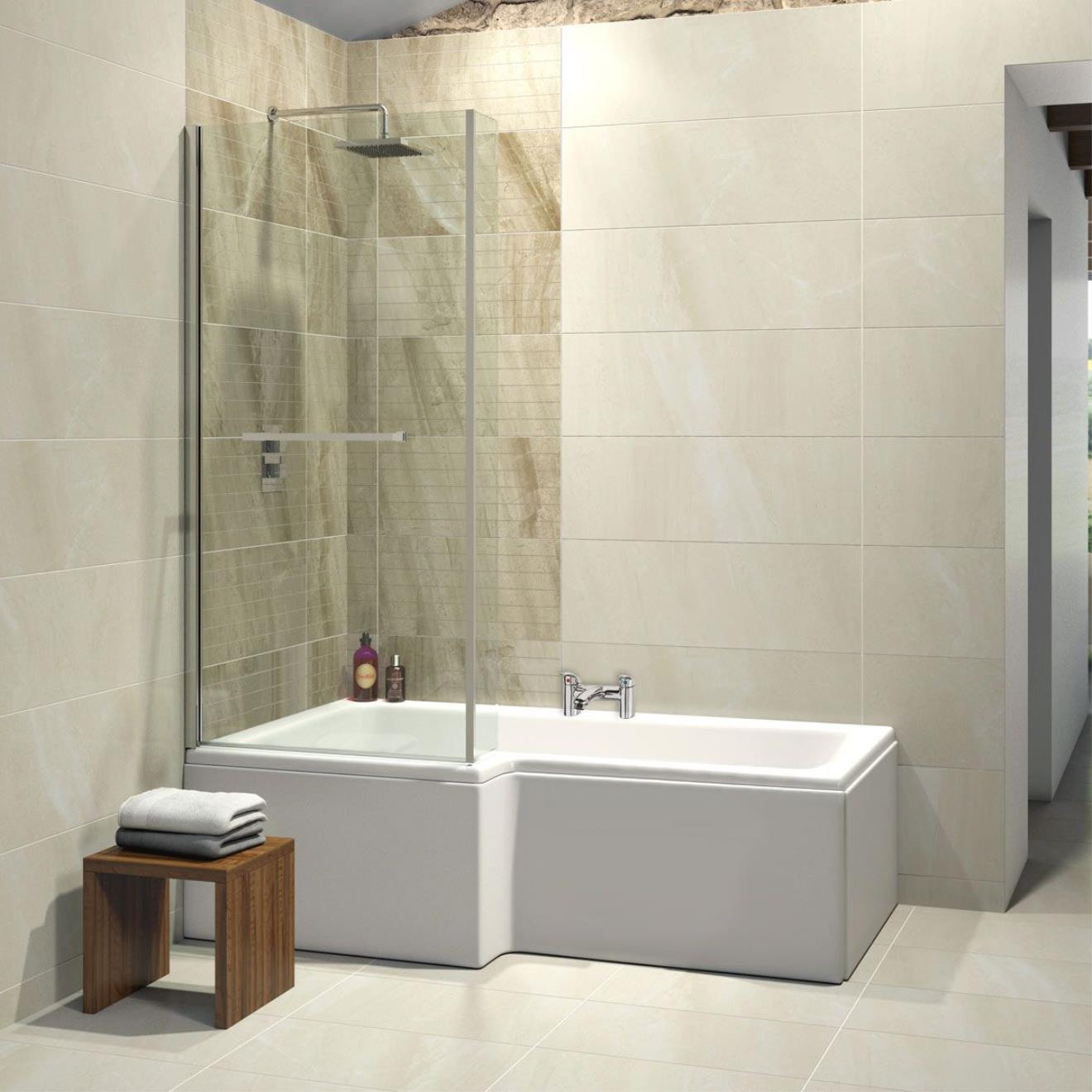 Elite L Shape Shower Bath with Panel & Screen 1675 x 850mm Left Hand