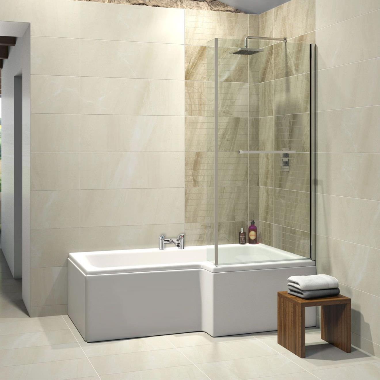 Elite L Shape Shower Bath with Panel Screen & 1675 x 850mm Right Hand